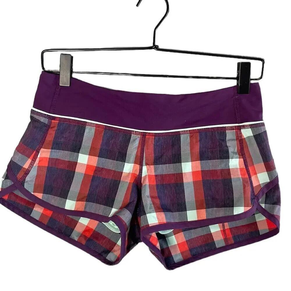 Lululemon Women’s Size 4 Speed Short Wheezy Purple Blue Multi Check